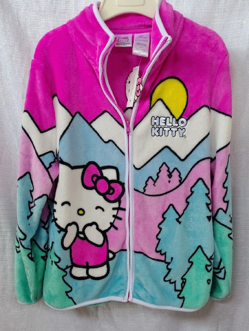 Hello Kitty Plush Zip-Up Hoodie in Hot Pink, Light Blue & Mint Size Small